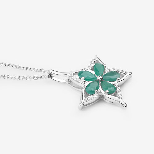 1.27 Carat Genuine Emerald and White Zircon .925 Sterling Silver Pendant