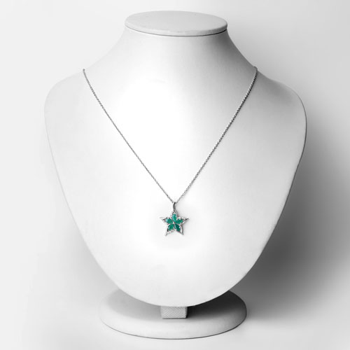1.27 Carat Genuine Emerald and White Zircon .925 Sterling Silver Pendant