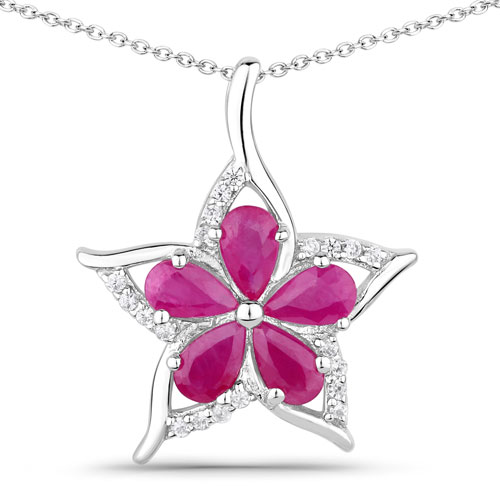 Ruby-1.37 Carat Genuine Ruby and White Zircon .925 Sterling Silver Pendant