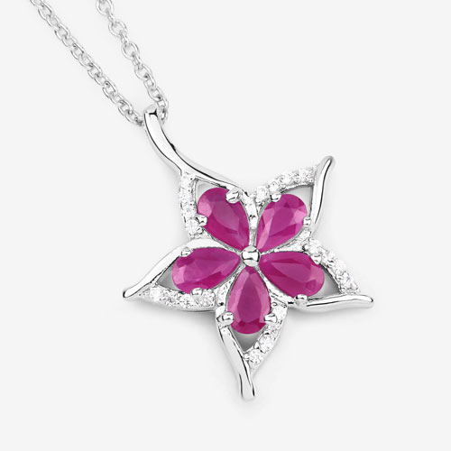 1.37 Carat Genuine Ruby and White Zircon .925 Sterling Silver Pendant