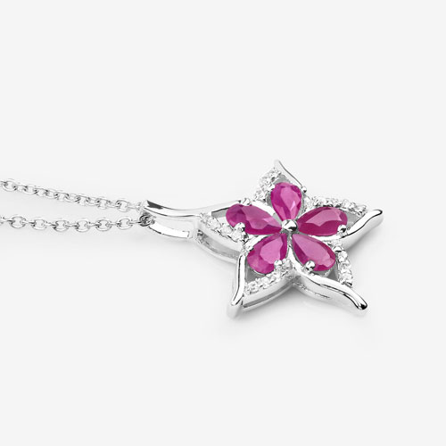 1.37 Carat Genuine Ruby and White Zircon .925 Sterling Silver Pendant