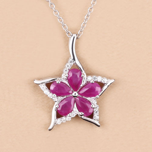1.37 Carat Genuine Ruby and White Zircon .925 Sterling Silver Pendant