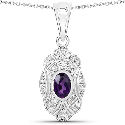 Amethyst-0.54 Carat Genuine Amethyst and White Topaz .925 Sterling Silver Pendant