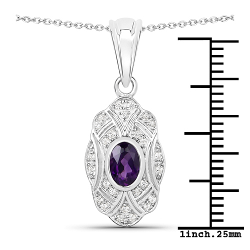 0.54 Carat Genuine Amethyst and White Topaz .925 Sterling Silver Pendant