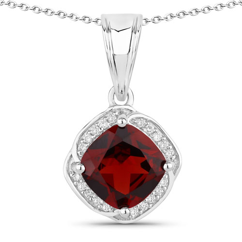 Garnet-2.45 Carat Genuine Mozambique Garnet and Lab Grown Diamond .925 Sterling Silver Pendant