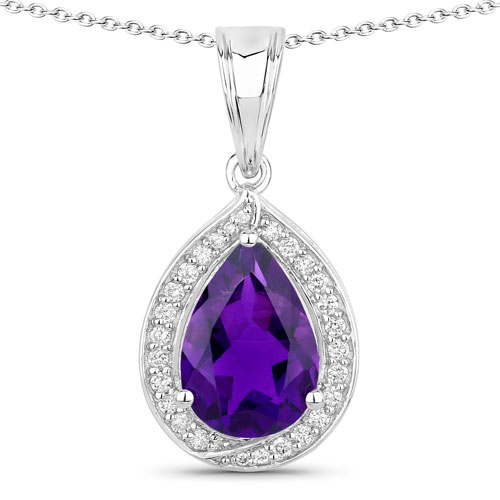 Amethyst-2.74 Carat Genuine Amethyst and Lab Grown Diamond .925 Sterling Silver Pendant