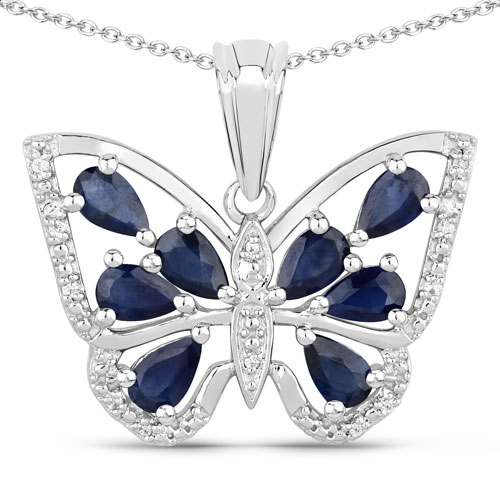 Sapphire-1.67 Carat Genuine Blue Sapphire and White Zircon .925 Sterling Silver Pendant