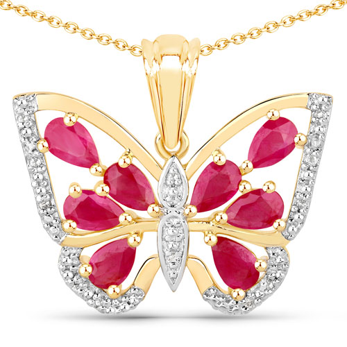 Ruby-2.07 Carat Genuine Ruby and White Zircon .925 Sterling Silver Pendant