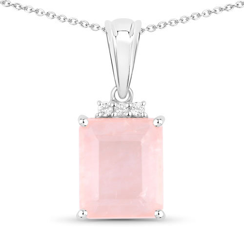 Pendants-5.63 Carat Genuine Rose Quartz and White Topaz .925 Sterling Silver Pendant