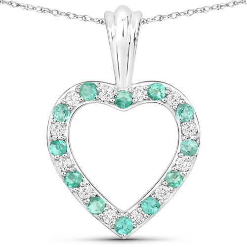 Emerald-0.36 Carat Genuine Zambian Emerald and White Diamond 14K White Gold Pendant