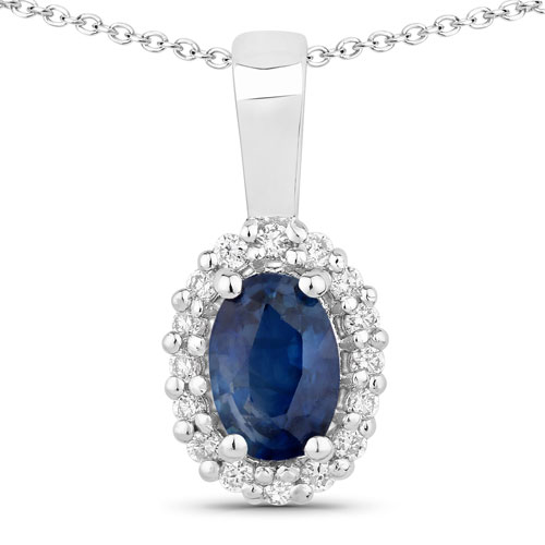 Sapphire-0.65 Carat Genuine Blue Sapphire and Lab Grown Diamond .925 Sterling Silver Pendant