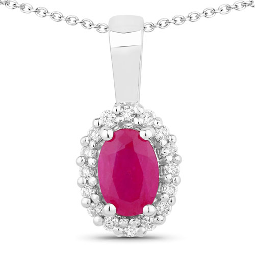 Ruby-0.62 Carat Genuine Mozambique Ruby and Lab Grown Diamond .925 Sterling Silver Pendant