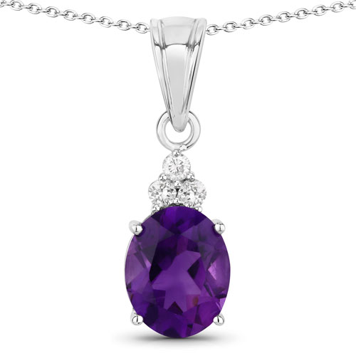Amethyst-2.32 Carat Genuine Amethyst and Lab Grown Diamond .925 Sterling Silver Pendant