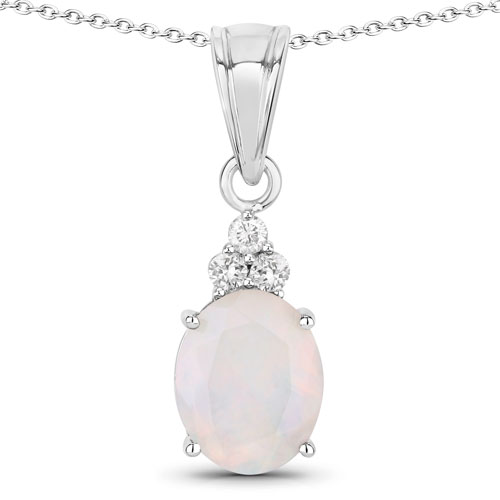 Opal-1.68 Carat Genuine Ethiopian Opal and Lab Grown Diamond .925 Sterling Silver Pendant