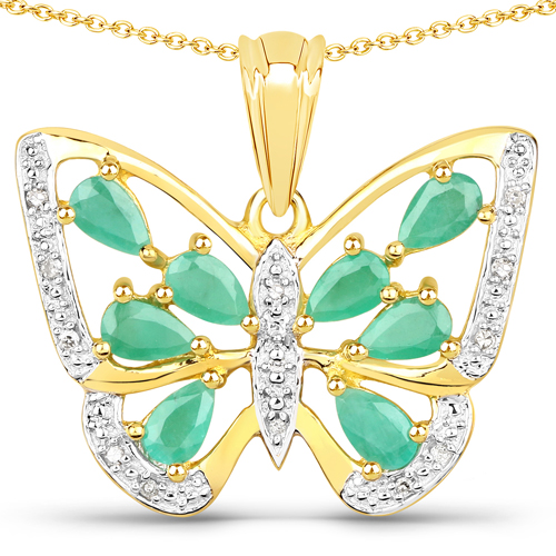 Emerald-1.90 Carat Genuine Emerald and White Diamond .925 Sterling Silver Pendant