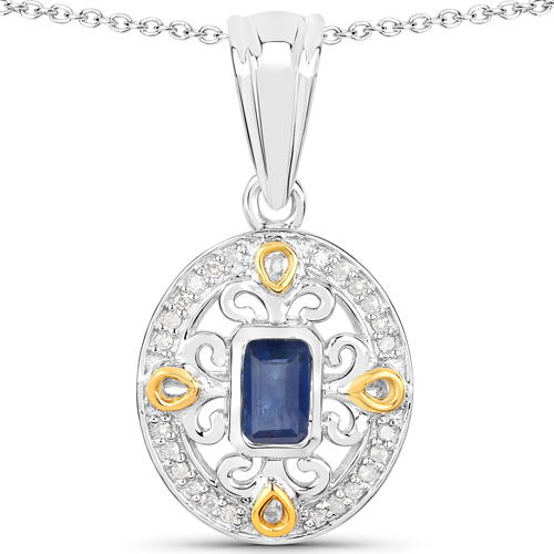Sapphire-0.47 Carat Genuine Blue Sapphire and White Diamond .925 Sterling Silver Pendant