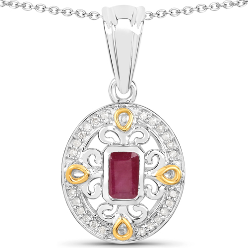 Ruby-0.39 Carat Genuine Ruby and White Diamond .925 Sterling Silver Pendant