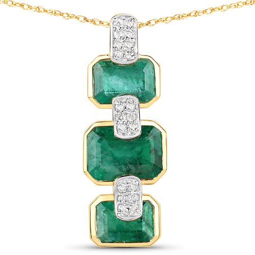 Emerald-2.10 Carat Genuine Zambian Emerald and White Diamond 14K Yellow Gold Pendant