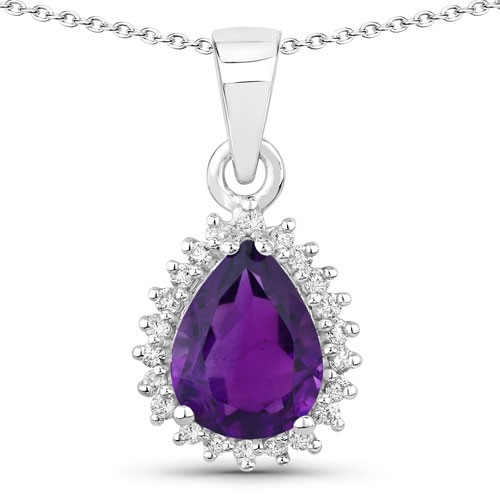 Amethyst-1.57 Carat Genuine Amethyst and Lab Grown Diamond .925 Sterling Silver Pendant