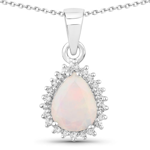 Opal-1.07 Carat Genuine Ethiopian Opal and Lab Grown Diamond .925 Sterling Silver Pendant