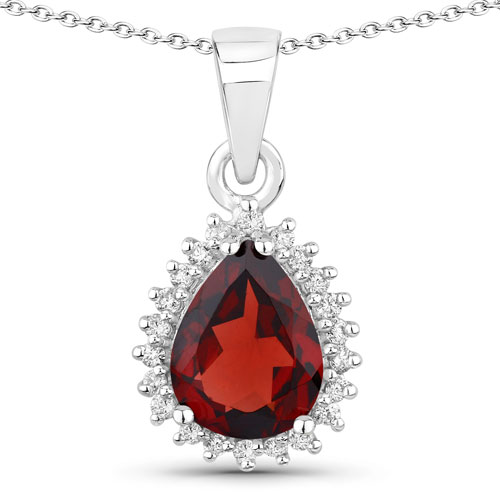Garnet-1.97 Carat Genuine Mozambique Garnet and Lab Grown Diamond .925 Sterling Silver Pendant