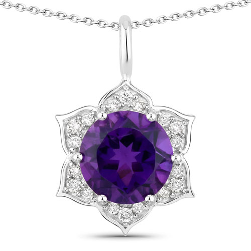 Amethyst-1.93 Carat Genuine Amethyst and Lab Grown Diamond .925 Sterling Silver Pendant