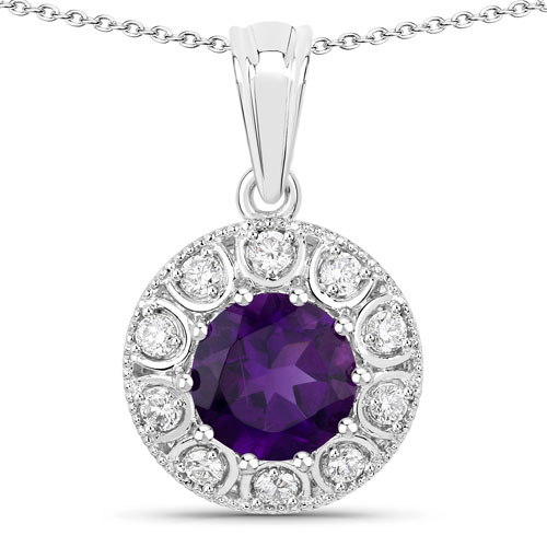 Amethyst-2.15 Carat Genuine Amethyst and Lab Grown Diamond .925 Sterling Silver Pendant