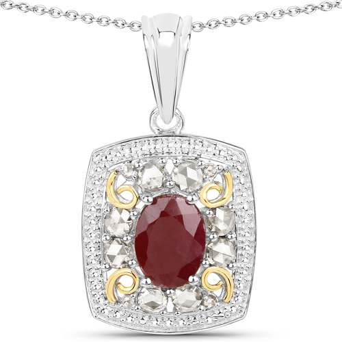Ruby-2.17 Carat Genuine Ruby and White Diamond .925 Sterling Silver Pendant