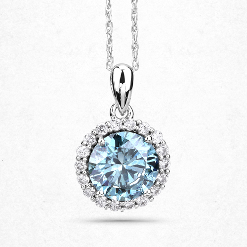 2.25 Carat Genuine Sky Blue Diamond and White Diamond 14K White Gold Pendant