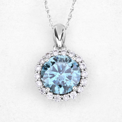 2.25 Carat Genuine Sky Blue Diamond and White Diamond 14K White Gold Pendant