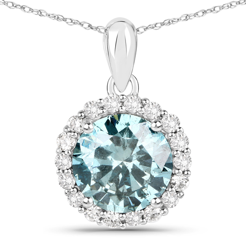 Diamond-2.25 Carat Genuine Sky Blue Diamond and White Diamond 14K White Gold Pendant