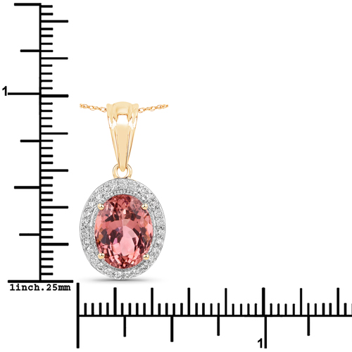 3.33 Carat Genuine Pink Tourmaline and White Diamond 14K Yellow Gold Pendant