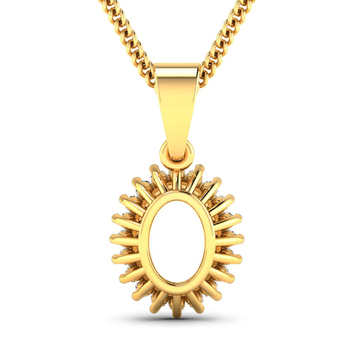 0.13 Carat Genuine White Diamond 14K Yellow Gold Semi Mount Pendant - holds 8x6mm Oval Gemstone