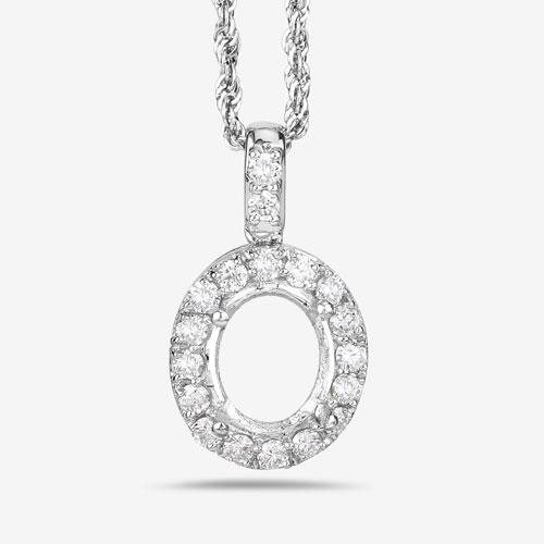 0.54 Carat Genuine White Diamond 14K White Gold Semi Mount Pendant - holds 10x8mm Oval Gemstone