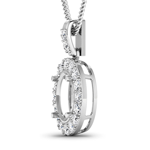 0.54 Carat Genuine White Diamond 14K White Gold Semi Mount Pendant - holds 10x8mm Oval Gemstone