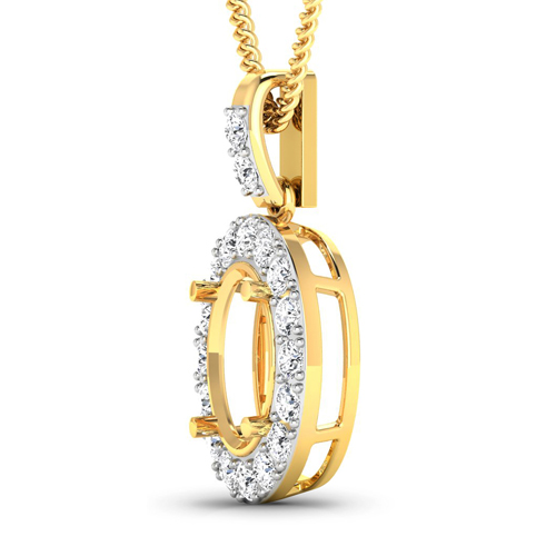 0.54 Carat Genuine White Diamond 14K Yellow Gold Semi Mount Pendant - holds 10x8mm Oval Gemstone