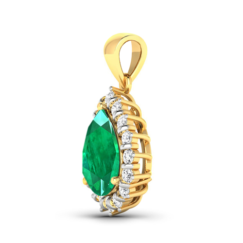 3.33 Carat Genuine Zambian Emerald  and White Diamond 14K Yellow Gold Pendant