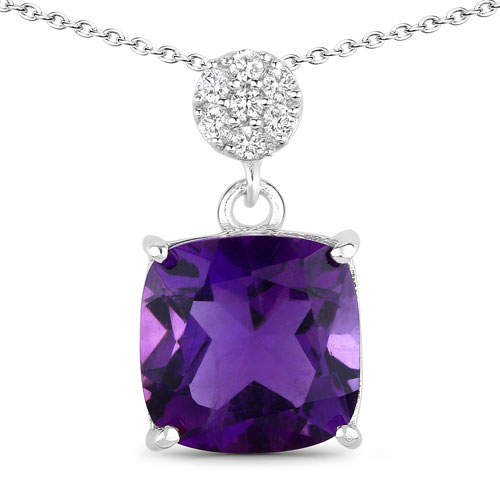 Amethyst-2.67 Carat Genuine Amethyst and Lab Grown Diamond .925 Sterling Silver Pendant