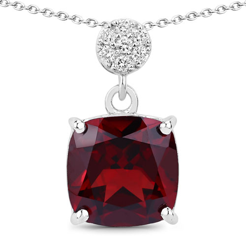 Garnet-3.57 Carat Genuine Mozambique Garnet and Lab Grown Diamond .925 Sterling Silver Pendant