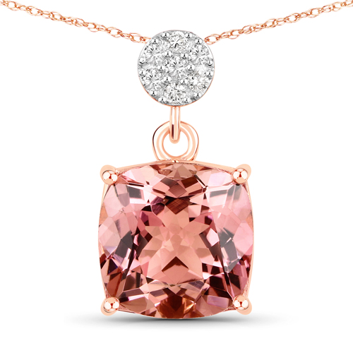 Pendants-3.27 Carat Genuine Pink Tourmaline and White Diamond 14K Rose Gold Pendant