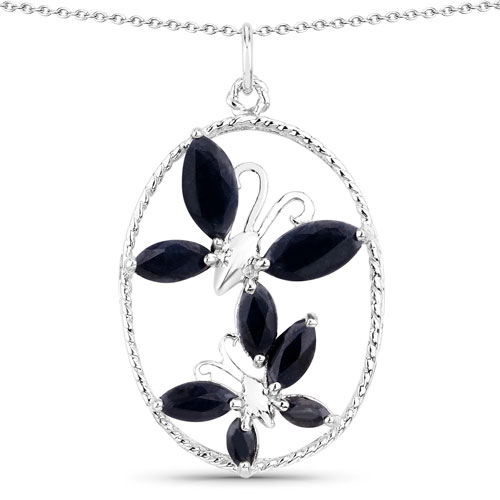 Sapphire-2.94 Carat Genuine Black Sapphire .925 Sterling Silver Pendant