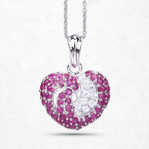 2.65 Carat Genuine Ruby and White Sapphire .925 Sterling Silver Pendant