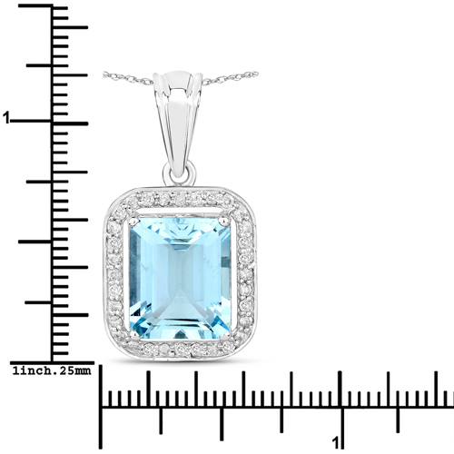 4.09 Carat Genuine Aquamarine and White Diamond 14K White Gold Pendant