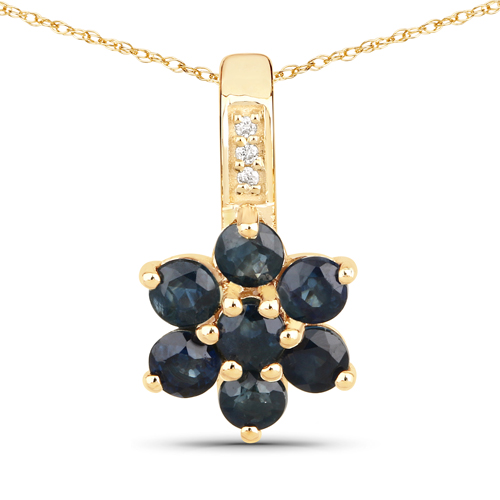 Sapphire-0.43 Carat Genuine Blue Sapphire and White Diamond 10K Yellow Gold Pendant