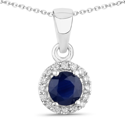 Sapphire-0.75 Carat Genuine Blue Sapphire and Lab Grown Diamond .925 Sterling Silver Pendant
