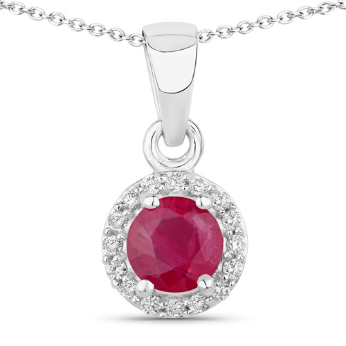 Ruby-0.65 Carat Genuine Mozambique Ruby and Lab Grown Diamond .925 Sterling Silver Pendant