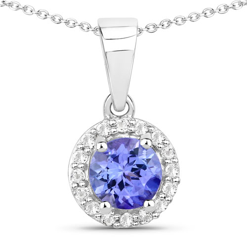 Tanzanite-0.63 Carat Genuine Tanzanite and Created White Sapphire .925 Sterling Silver Pendant