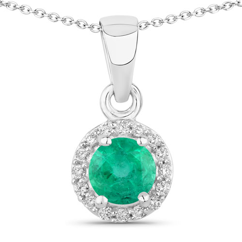 Emerald-0.52 Carat Genuine Zambian Emerald and Lab Grown Diamond .925 Sterling Silver Pendant