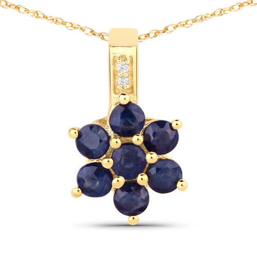 Sapphire-0.43 Carat Genuine Blue Sapphire and White Diamond 10K Yellow Gold Pendant
