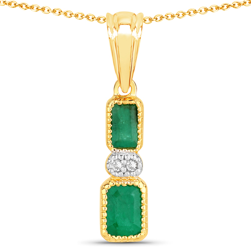 Emerald-0.87 Carat Genuine Zambian Emerald and White Topaz .925 Sterling Silver Pendant